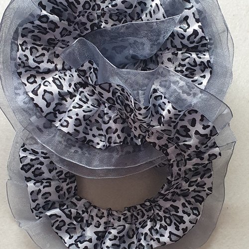 1.30m de dentelle froufrou gris noir blanc 4cm satin organza léopard