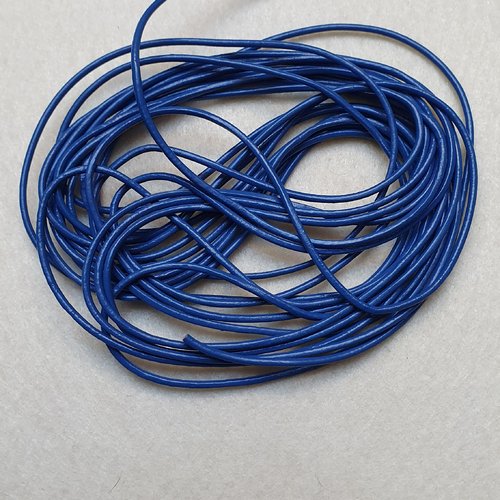 1m de cordon fil collier bleu foncé cuir véritable de 2mm