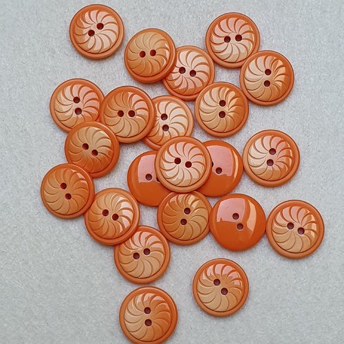 5 boutons orange soleil ciselé 18mm résine