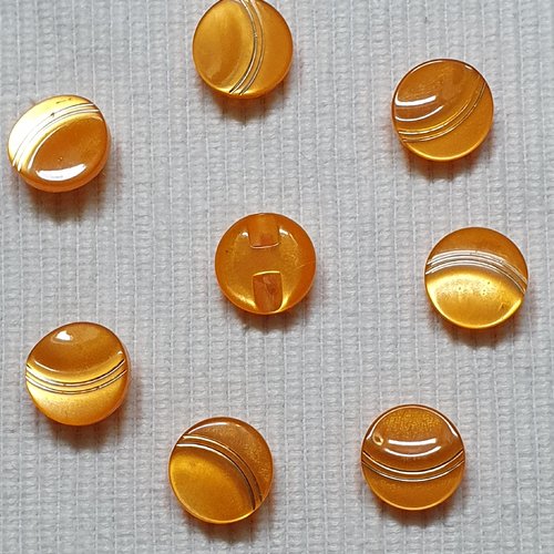 8 boutons orange doré reflet 15mm résine