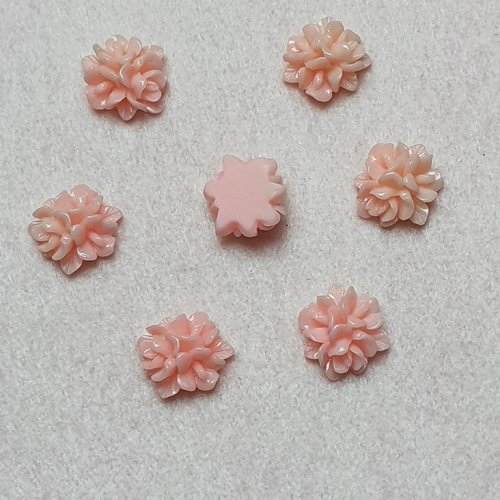 1 cabochon fleur rose pâle corail 15x15mm résine épaisseur 6.5mm