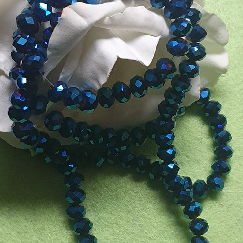 40 perles bleue nuit à reflet 6x4.5mm à facette ronde plate cristal