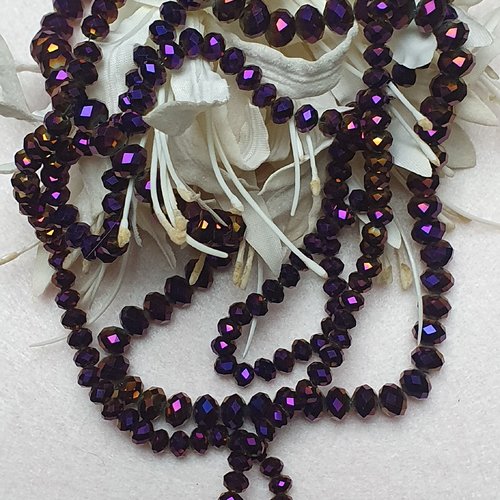 35 perles violet à reflet 8x6mm à facette ronde plate cristal