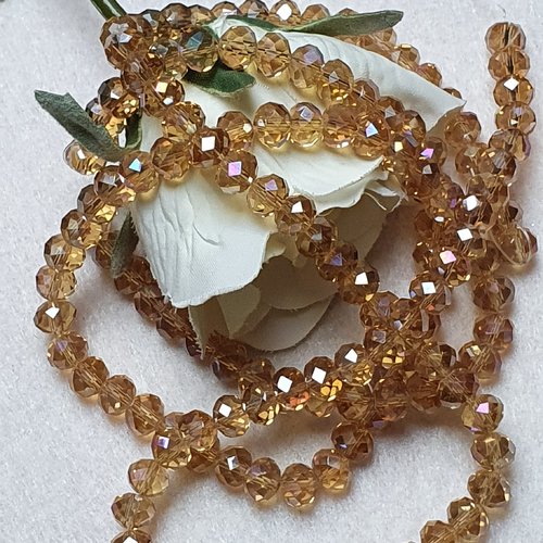 35 perles ambre à reflet 7.5x6.5mm à facette ronde plate cristal