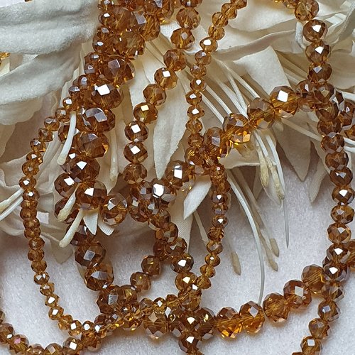 70 perles ambre foncé à reflet 4x3.5mm à facette ronde plate cristal