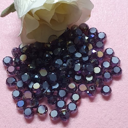 35 perles violet prune foncé à reflet 8x5.3mm à facette ronde plate cristal.