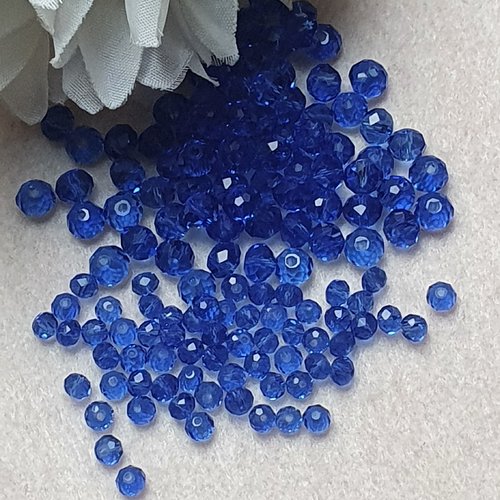70 perles bleu foncé 4x3mm à facette ronde plate cristal