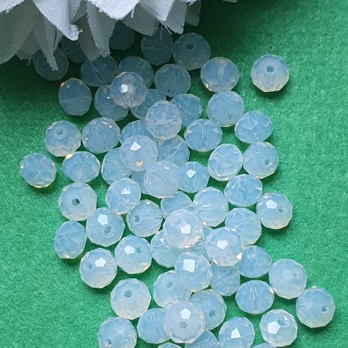 35 perles cristal blanc 7.5x6mm à facette ronde plate.trou de 1mm