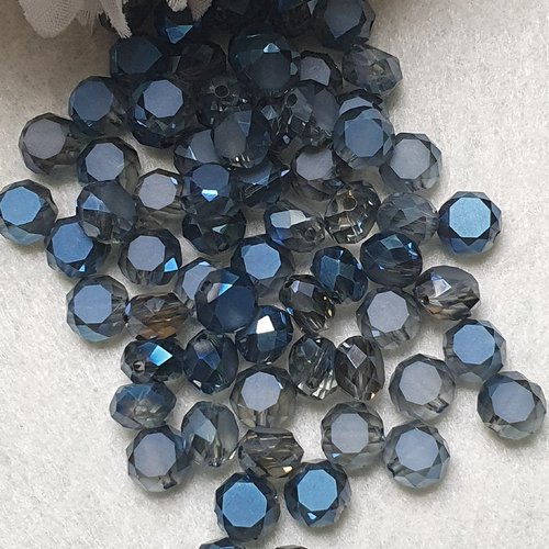 35 perles cristal bleu nuit gris 8x5mm à facette ronde plate. trou de 0.8mm
