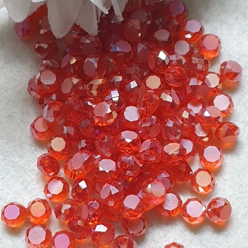 35 perles cristal orange foncé 8x5mm à facette ronde plate. trou de 0.8mm