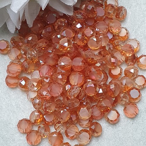 35 perles cristal orange clair 8x5mm à facette ronde plate. trou de 0.8mm