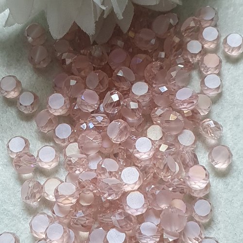 35 perles cristal rose 7.5x4.8mm à facette ronde plate.trou de 1.4mm