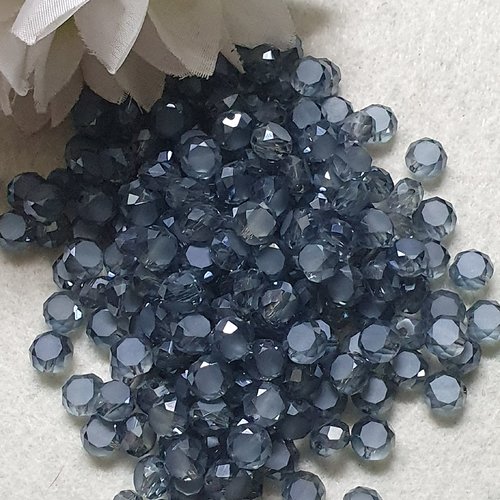 35 perles cristal bleu argenté 7.5x4.8mm à facette ronde plate.trou de 0.8mm
