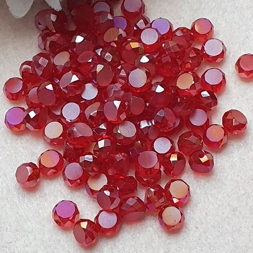 35 perles cristal rouge 7.5x4.8mm à facette ronde plate.trou de 1.4mm