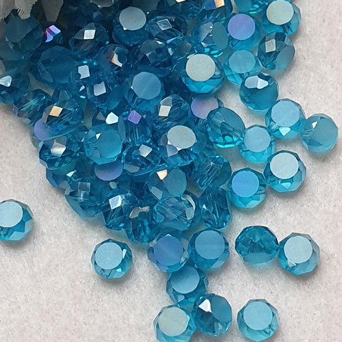35 perles cristal bleu 8x5mm à facette ronde plate.trou de 1.4mm
