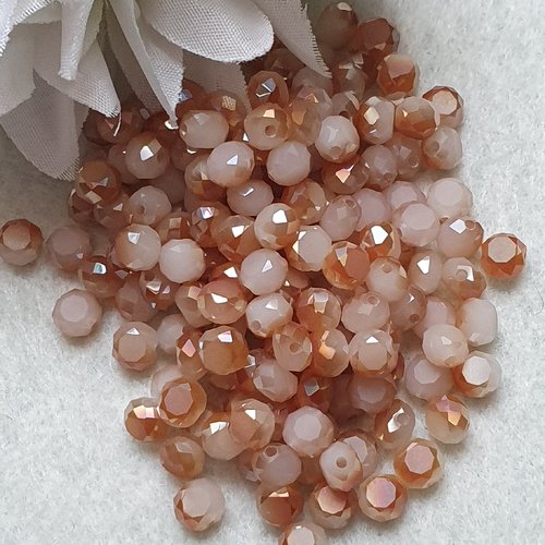 45 perles cristal ambre blanc 6x4.3mm à facette ronde plate.trou de 0.7mm
