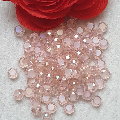 50 perles cristal rose reflet 6x4.3mm à facette ronde plate.trou de 0.6mm