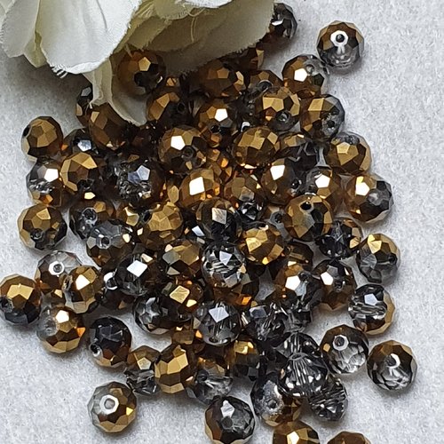 35 perles cristal argentée dorée 8x6mm à facette. trou de 1.4mm