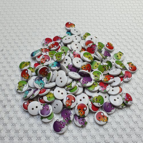 6 boutons calebasse rigolo rouge orangé 15x3.6mm bois