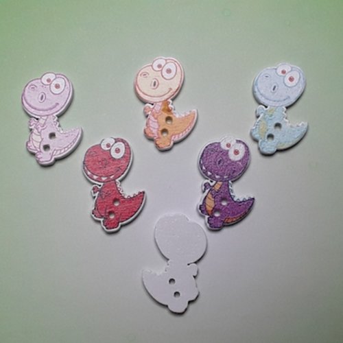 5 boutons dinosaure vert 28x17x2.4mm bois