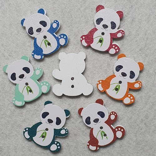 5 boutons panda ours vert clair 28x26mm bois