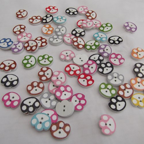 6 boutons patte d'ours empreinte rouge 16x14mm bois