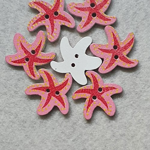 6 boutons étoiles de mer rose 23x21.5mm mixtes bois