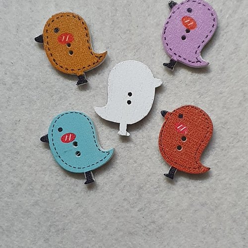 6 boutons oiseau poussin bronze cuivre 26x24mm bois