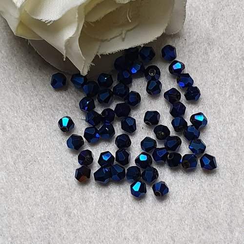 50 perles toupie bleu nuit 4x4.4mm cristal à facette