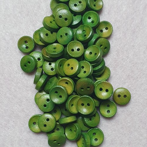 8 boutons ronds vert anis 10x3.5mm bois