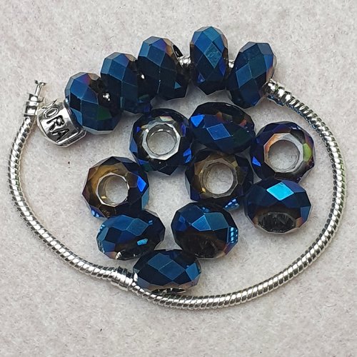 1 perle charm cristal bleu nuit ab 14x8mm à facette