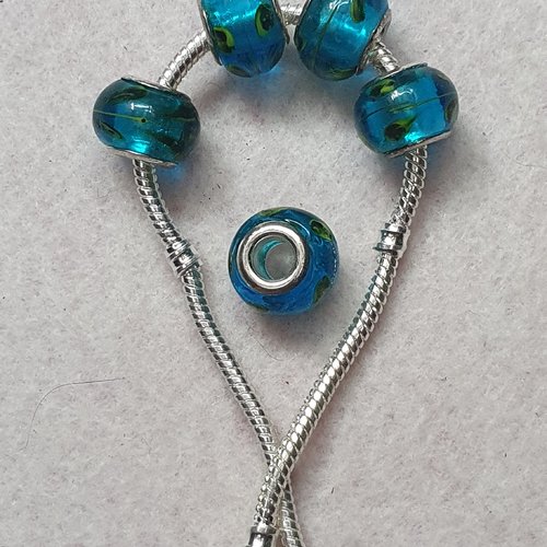 1 perle charm  bleu vert 14x10mm verre