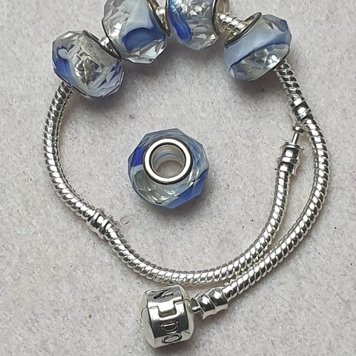 1 perle charm transparent bleu 13.5x9.5mm cristal à facette