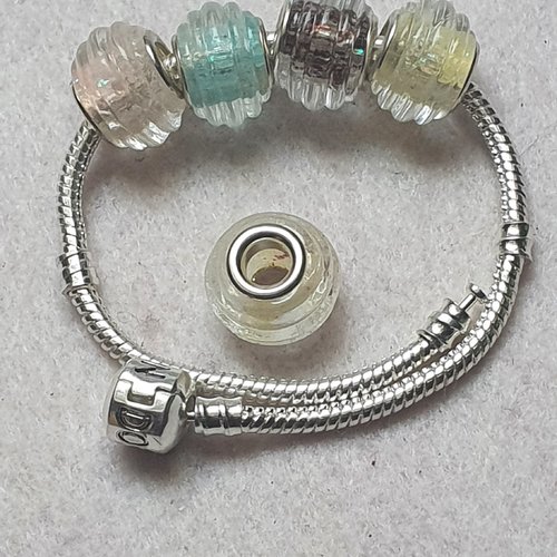 1 perle charm transparent rose pale 14x10.5mm verre
