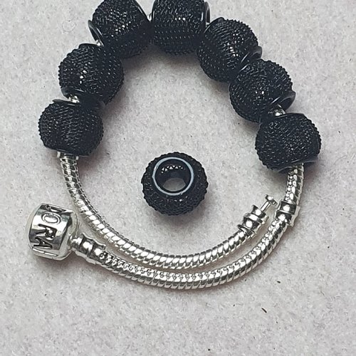 3 perle charm noire 11.6x10mm métal
