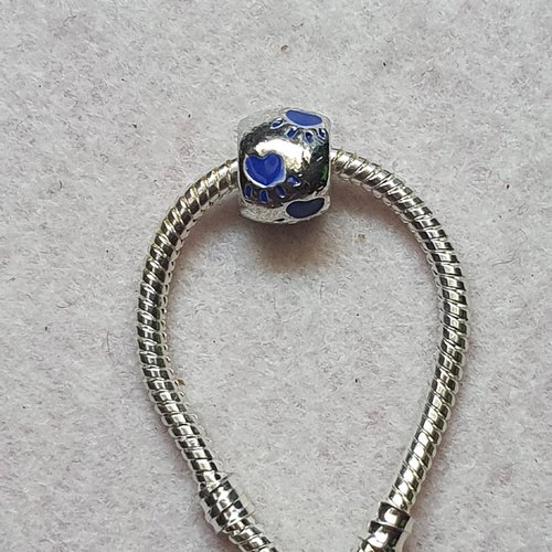 1 perle charm argenté bleue 10x8.3mm émail argent tibétain