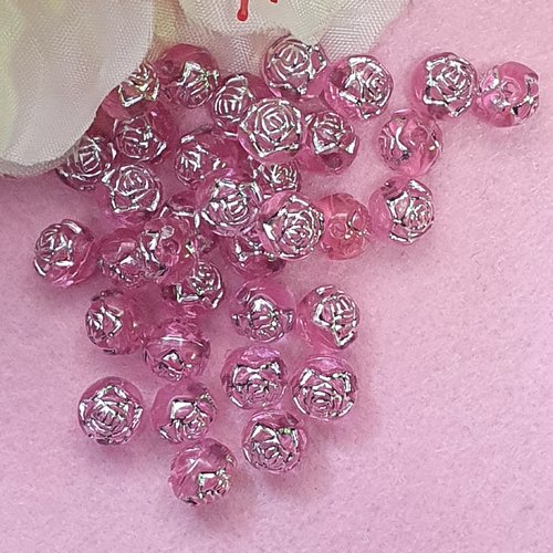 50 perles rose argenté 8mm aléatoire acrylique