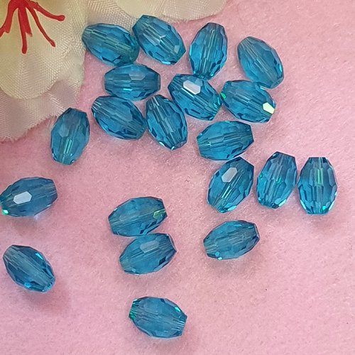 1 perle olive ovale bleu 11x8mm cristal à facette