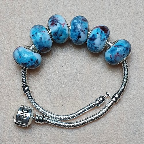 1 perle charm bleue multicolore marbré 14x9mm acrylique