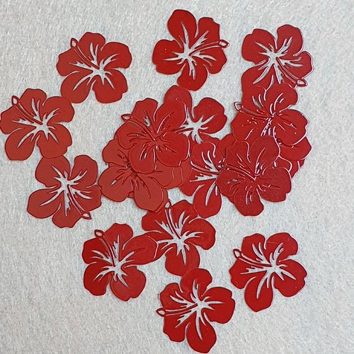 1 estampes fleurs rouges filigranes 21x19.5mm pendentif ajouré cuivre