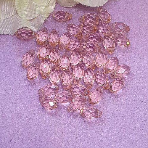 2 perle goutte poire rose 10x5mm cristal à facette
