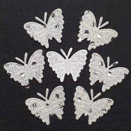 2 appliques papillon blanc 3.2x2.5cm tissu sequin ac020