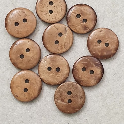 10 boutons en bois de coco 15mm naturel
