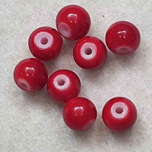 9 perles jade rouge 6.5x5.5mm