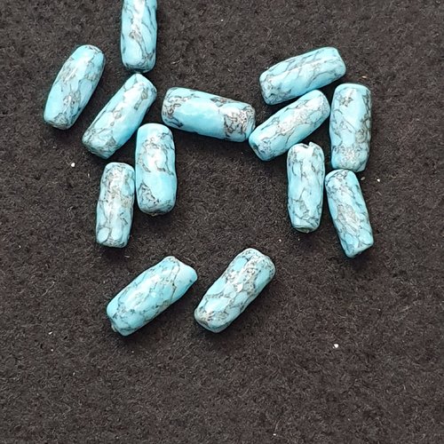 3 perle turquoise tube 14x6mm