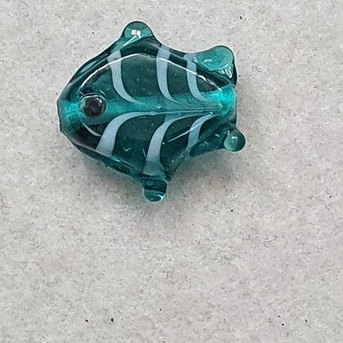 1 perle poisson vert blanc murano 18x18x7.5mm