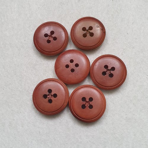 6 boutons bois marron 27mm épaisseur 7.4mm