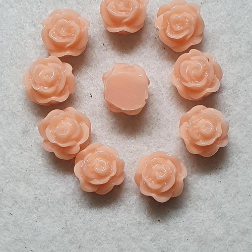 2 cabochons corail chair fleur 12x10mm résine