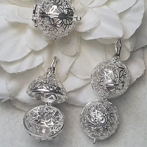 1 cage bola fleur 26x24mm b53 argenté blanc