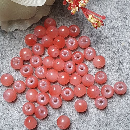10 perles jade ton rose 6x5mm trou de 0.8mm. n°3
